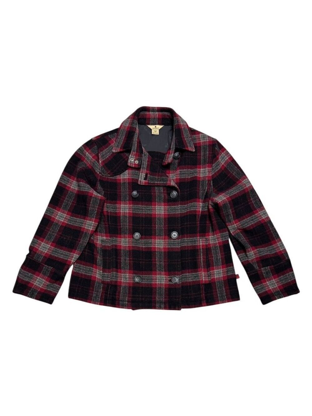WOOLRICH Plaid Wool Business Casual Winter Fall Pea Coat Jacket Womens Medium